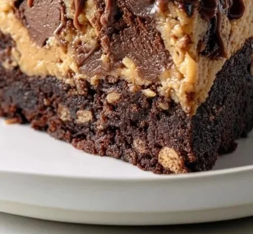 Delicious 1-Bowl Peanut Butter Cup Dump Cake topped with peanut butter cups