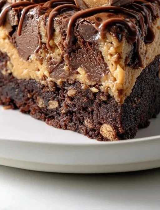 Delicious 1-Bowl Peanut Butter Cup Dump Cake topped with peanut butter cups