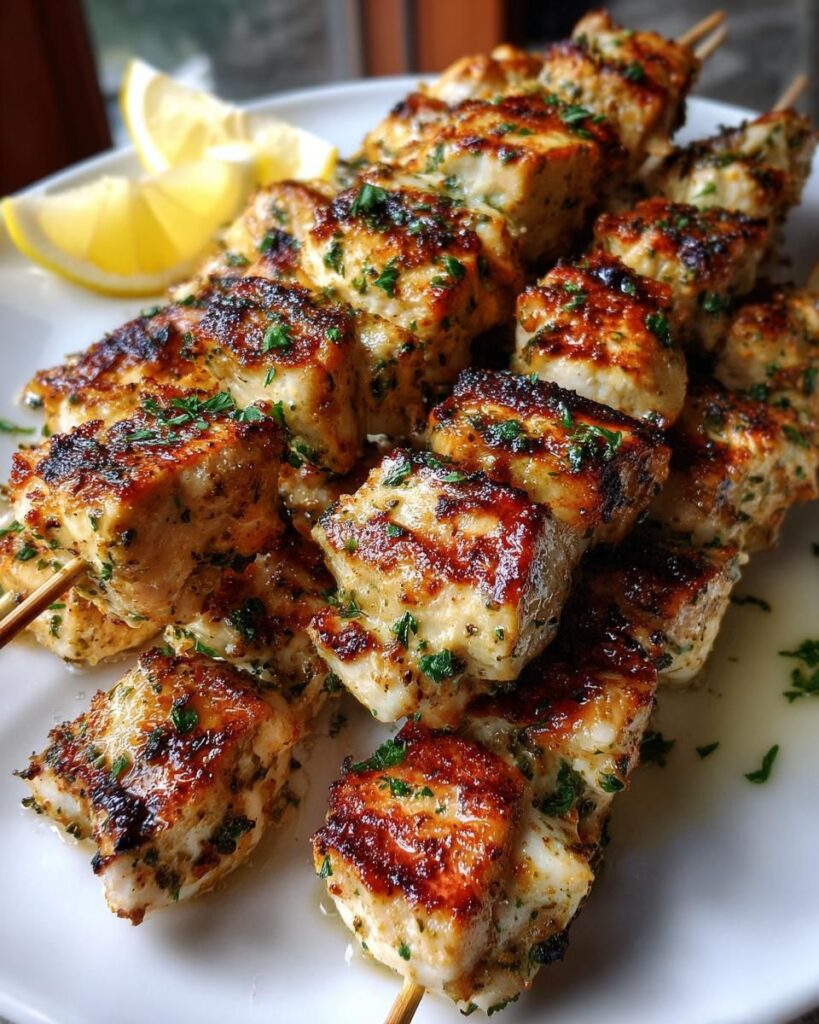 Greek Yogurt Marinated Garlic Chicken Skewers