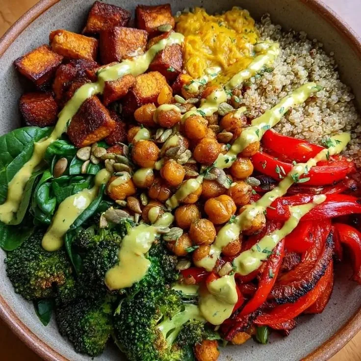 Buddha Bowl with Rainbow Tahini Drizzle