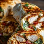 Air Fryer Chicken and Mozzarella Wraps on a plate with a fresh salad