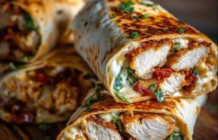 Air Fryer Chicken and Mozzarella Wraps on a plate with a fresh salad