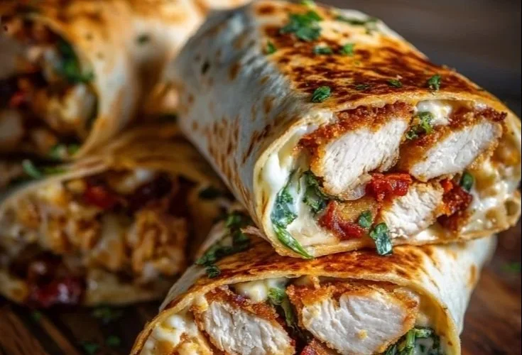 Air Fryer Chicken and Mozzarella Wraps on a plate with a fresh salad