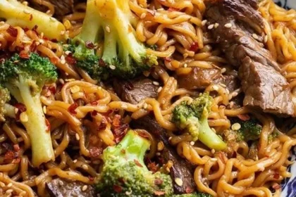 Beef and Broccoli Ramen Stir Fry with fresh vegetables and tasty sauce