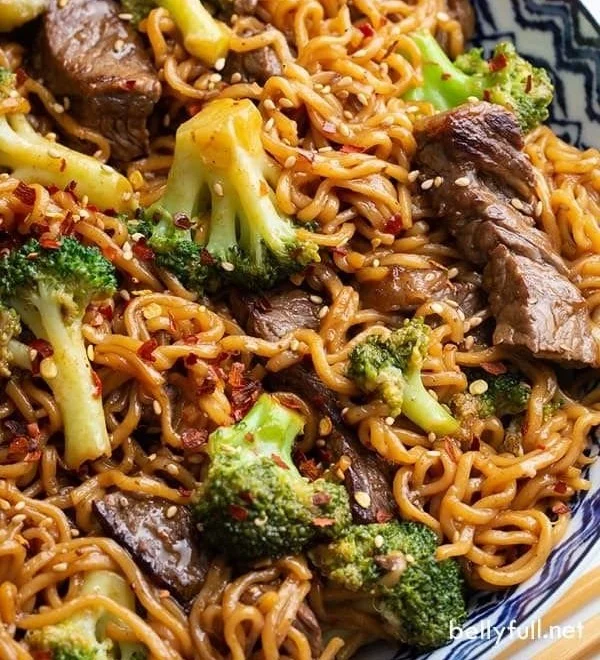 Beef and Broccoli Ramen Stir Fry with fresh vegetables and tasty sauce