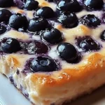 Blueberry cottage cheese breakfast bake in a baking dish ready to serve.