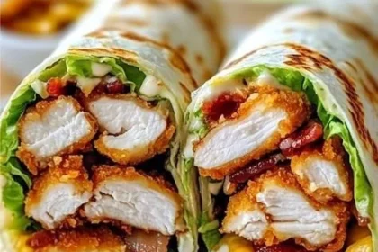 Delicious chicken bacon wraps on a plate garnished with fresh herbs