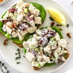 Delicious homemade chicken salad with fresh vegetables and dressing
