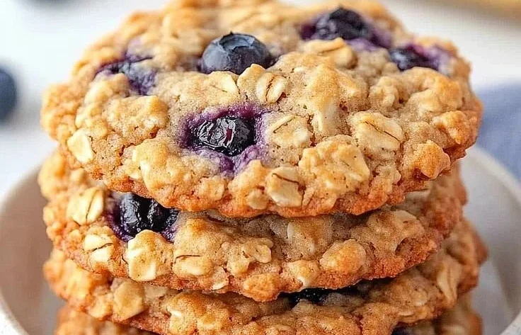 Classic blueberry oatmeal cookies on a baking sheet, ready to enjoy.