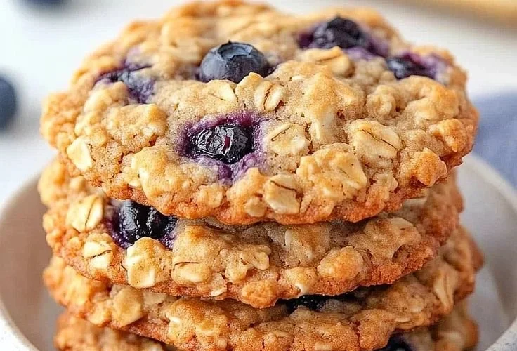 Classic blueberry oatmeal cookies on a baking sheet, ready to enjoy.