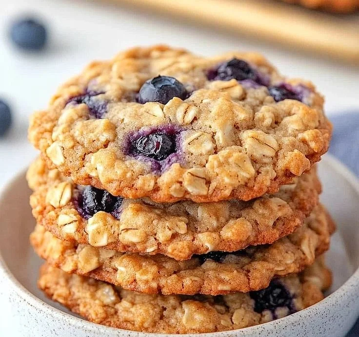Classic blueberry oatmeal cookies on a baking sheet, ready to enjoy.