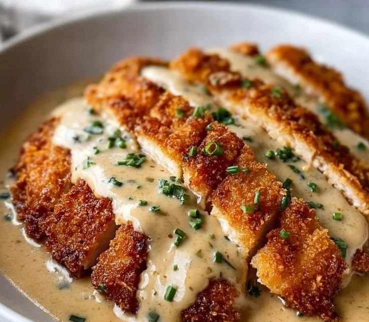 Creamy garlic parmesan chicken dish garnished with herbs