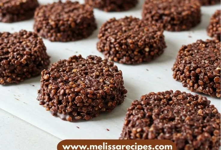 Dark chocolate quinoa crisps in a bowl, showcasing their crunchy texture and rich flavor