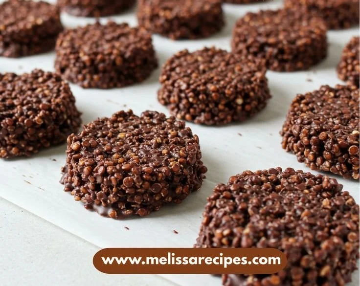 Dark chocolate quinoa crisps in a bowl, showcasing their crunchy texture and rich flavor