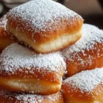 Delicious vanilla beignets dusted with powdered sugar on a plate