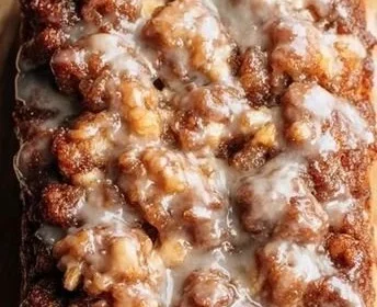 Freshly baked Easy Amish Apple Fritter Bread with apple and cinnamon.