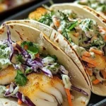 Delicious fish tacos topped with fresh ingredients on a plate