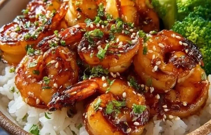 Honey Garlic Shrimp Bowls with vibrant vegetables and rice
