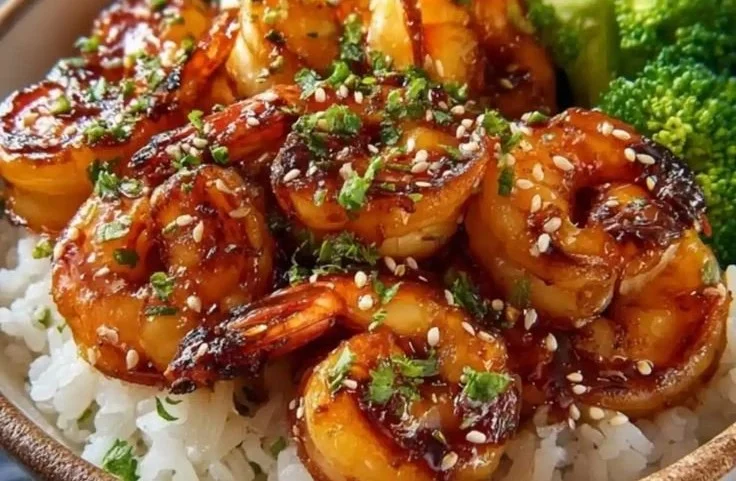 Honey Garlic Shrimp Bowls with vibrant vegetables and rice