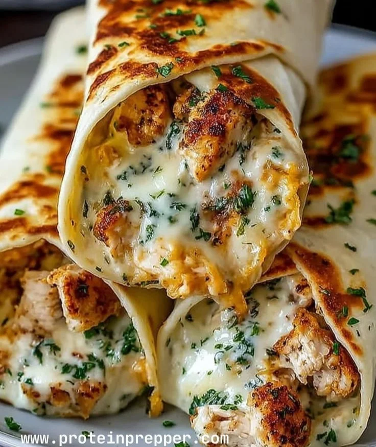 Delicious low carb cheesy garlic chicken wraps served with fresh veggies
