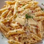 One Pot Creamy Garlic Pasta dish garnished with herbs