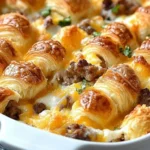 Overnight croissant breakfast casserole served on a plate