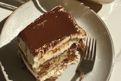 Protein-Packed Tiramisu topped with cocoa powder and coffee beans.