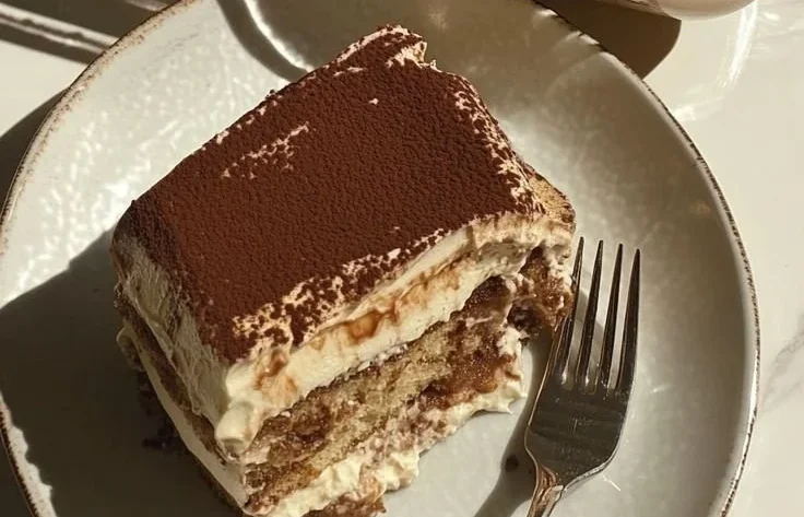 Protein-Packed Tiramisu topped with cocoa powder and coffee beans.