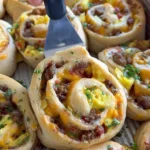 Delicious savory breakfast rolls ready to be served with a side of fresh fruit.
