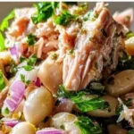 Healthy Tuna and White Bean Salad in a bowl with fresh ingredients