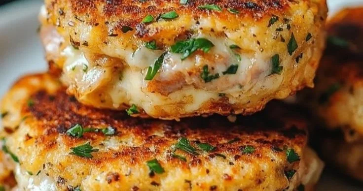 Tuna melt patties served on a plate with toppings