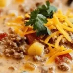 Bowl of creamy cowboy soup ready to be enjoyed with fresh ingredients.