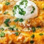 Plate of delicious chicken enchiladas topped with cheese and fresh garnishes