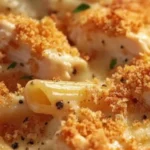 Dump-and-Bake Chicken Parmesan Casserole in a baking dish