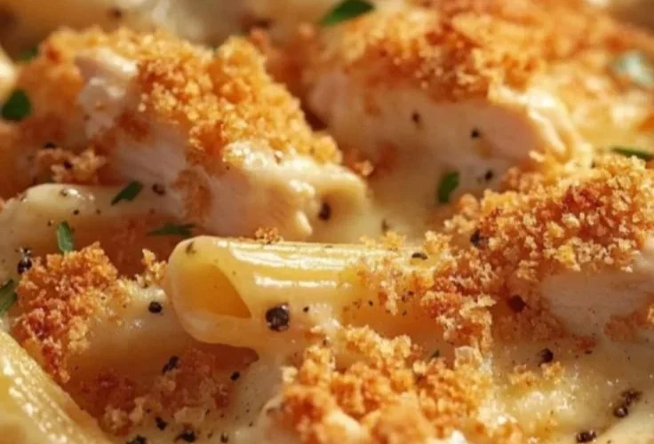 Dump-and-Bake Chicken Parmesan Casserole in a baking dish