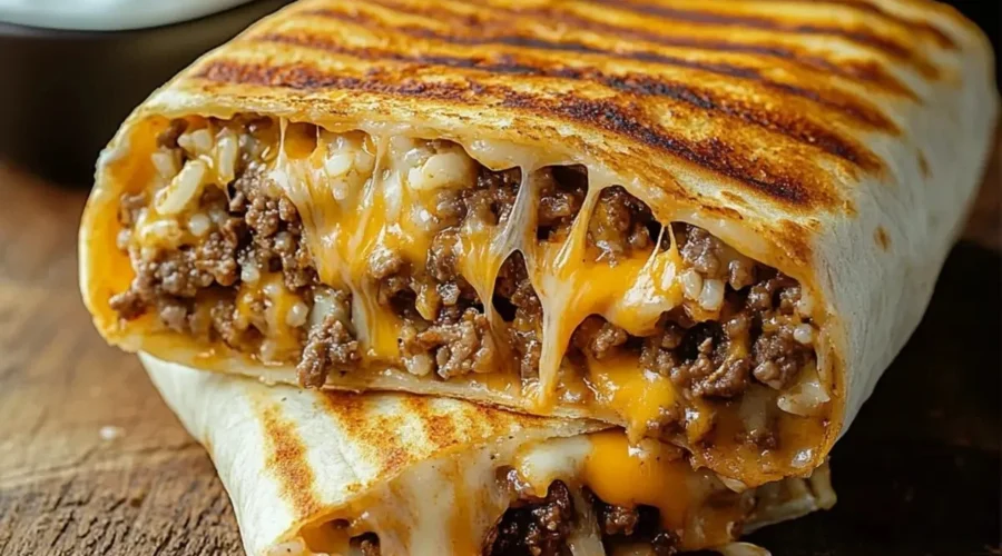 Delicious grilled cheese burrito with melted cheese and crispy tortilla