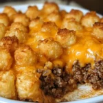 Tater Tot Casserole with Ground Beef served in a baking dish