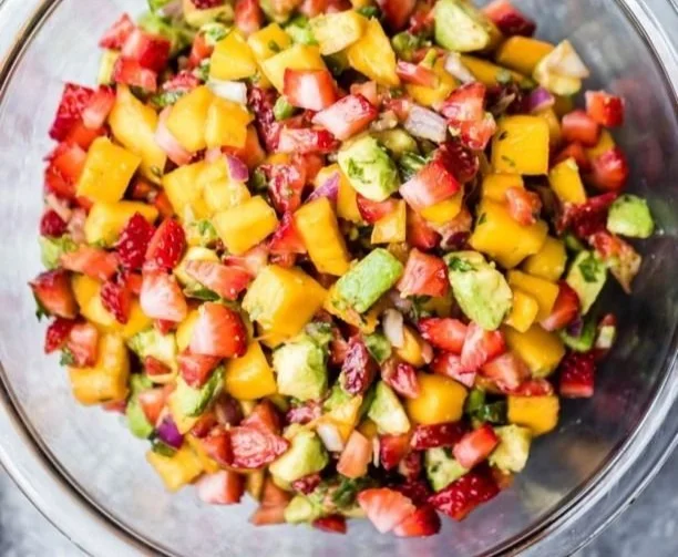 Fresh Avocado Strawberry Mango Salsa with vibrant fruits in a bowl