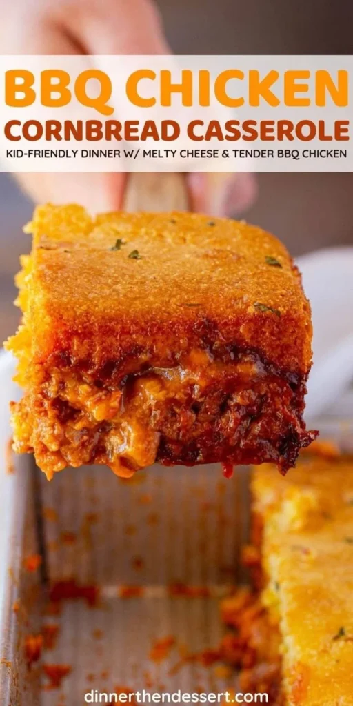 Delicious BBQ Chicken Cornbread Casserole topped with cheese and herbs