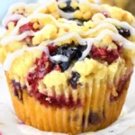 Freshly baked berry cream cheese muffins served on a plate