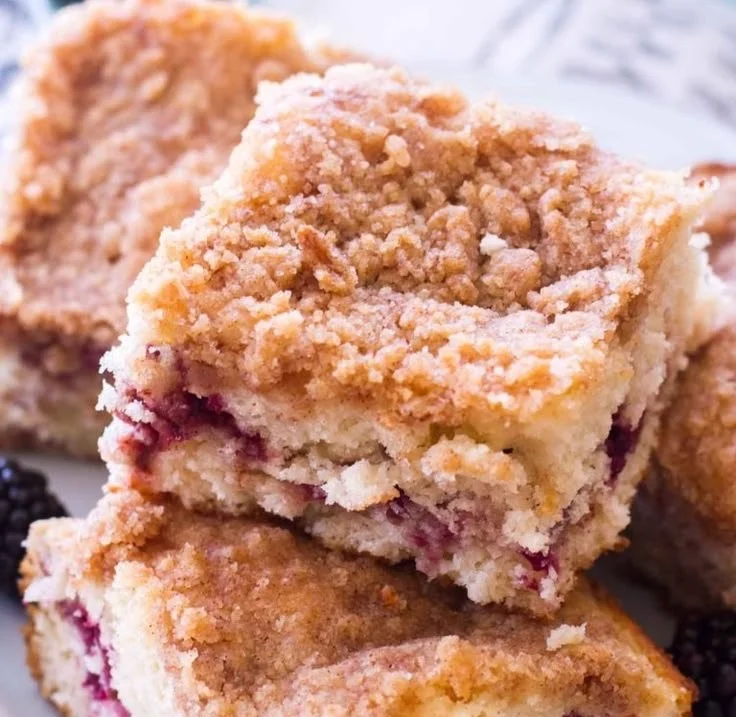 Freshly baked Blackberry Swirl Coffee Cake with blackberries on top