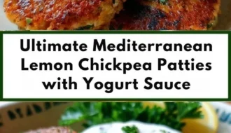 Plate of best Mediterranean lemon chickpea patties garnished with herbs.