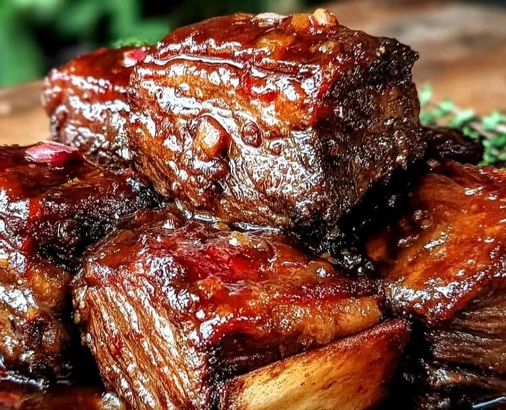 Slow cooker beef short ribs served with vegetables