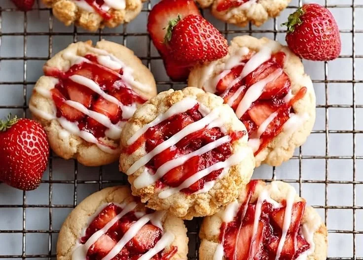 Best Strawberry Shortcake Butter Cookies with fresh strawberries and cream