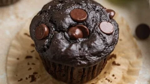 Delicious chocolate spinach muffins baked with healthy ingredients