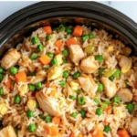 Delicious crockpot chicken fried rice served in a bowl