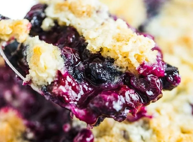 Delicious easy 3 ingredient blueberry dump cake fresh out of the oven.