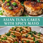 Plate of Easy Asian Tuna Cakes served with spicy mayo sauce