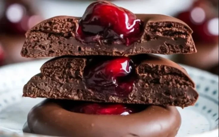 Easy chocolate cherry thumbprint cookies with a cherry filling.