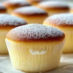 Delicious easy Japanese cotton cheesecake cupcakes topped with cream